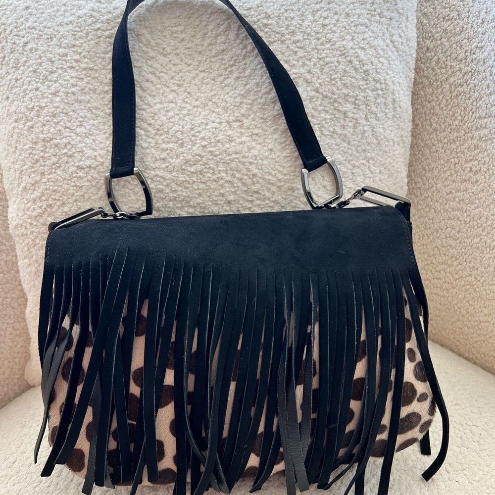 Stuart Weitzman Fringe Pony Hair Leopard Print Bag